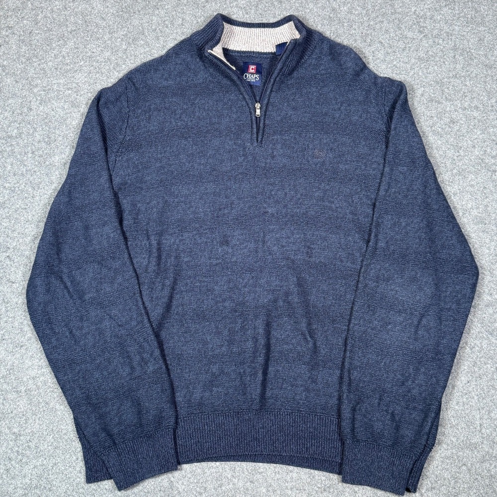 Chaps Mens XXL Blue Marl Cotton Quarter Zip Pullover Sweater Textured Stripe
